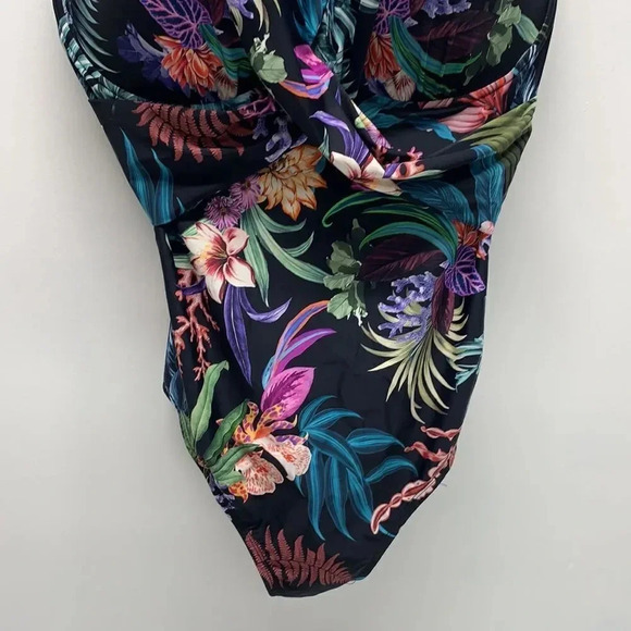 Terra and Sky Bathing Suit Black Floral One Piece Slimming Women's Plus Size 5X - Picture 7 of 13